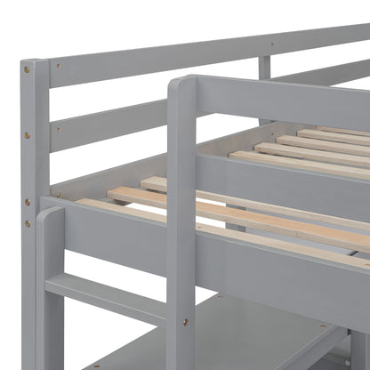 Full Size Loft Bed With Shelves, Desk And Writing Board - Gray