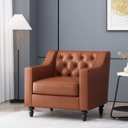 Contemporary Club Chair With Button Tufting And Diamond Stitching - Light Brown