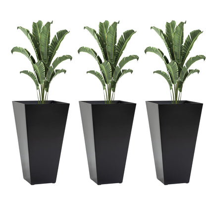 Outsunny - 28" Tall Planters With Drainage Hole (Set of 3), Outdoor Flower Pots, Indoor Planters For Porch Patio And Deck - Black