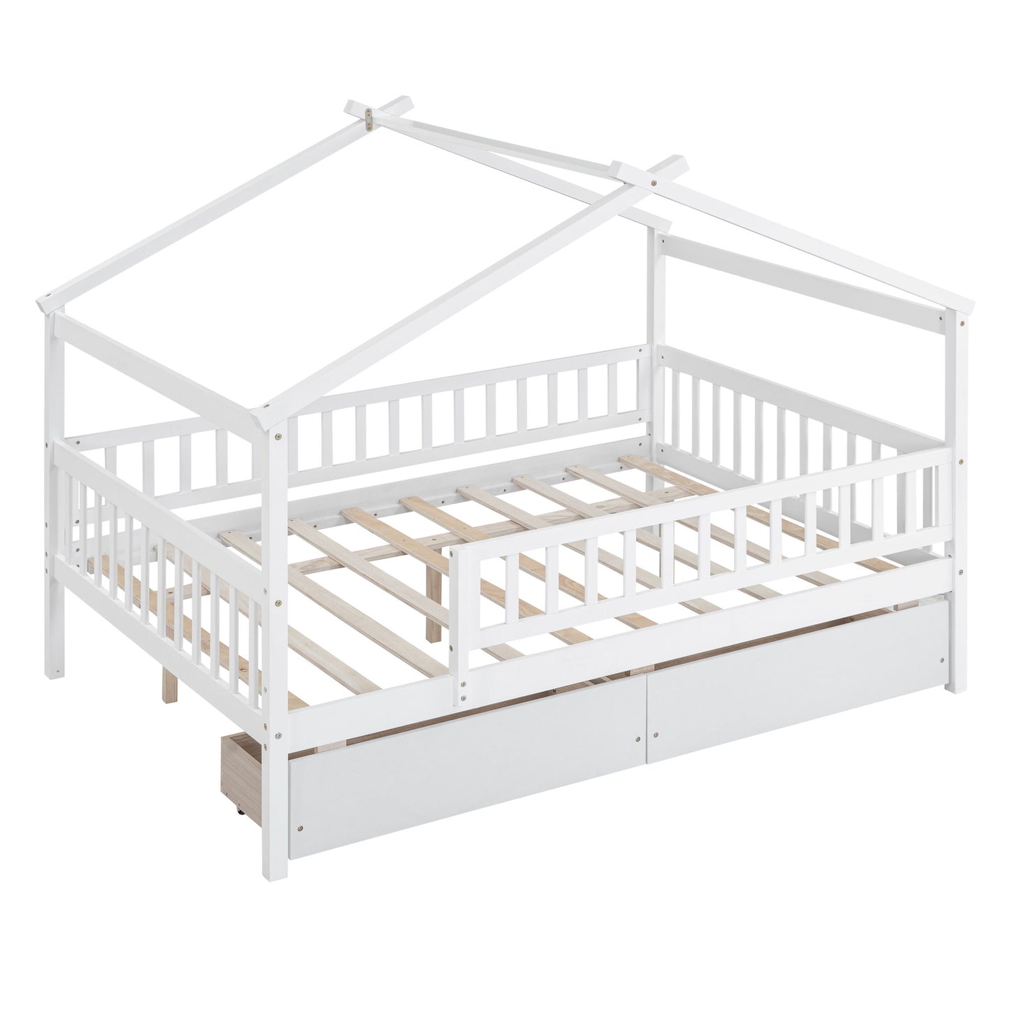 Full Size House Bed With 2 Drawers - White