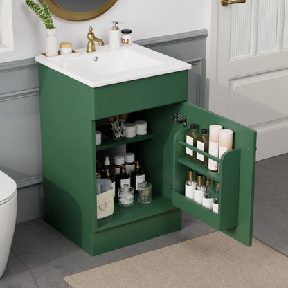 20" Bathroom Vanity With Sink, Freestanding Cabinet With Door Shelf And Adjustable Shelf, And Ceramic Construction - Green
