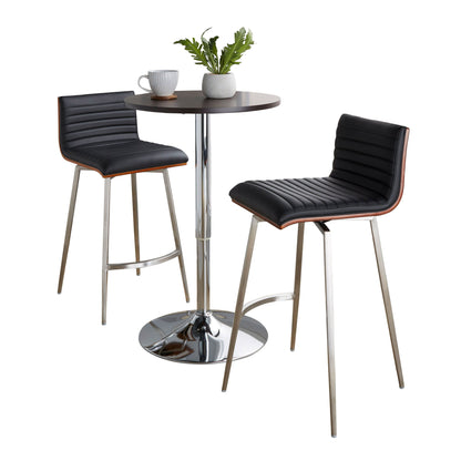 Mason - 3 Piece Swivel Mid-Century Modern Counter Height Dining Set With Adjustable Table - Chrome / Brown / Black