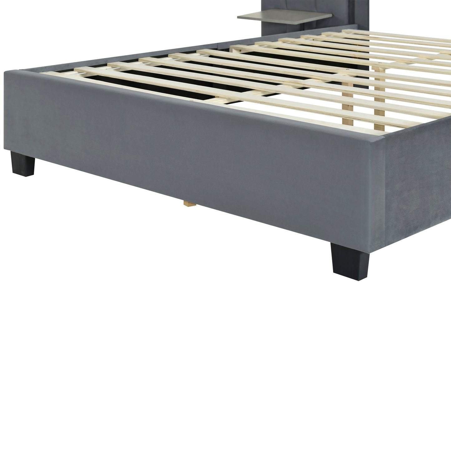 Queen Size Upholstered Platform Bed With Big Headboard - Gray