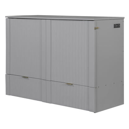Full Size Murphy Bed With Drawer And A Set Of Sockets & USB Ports, Pulley Structure Design - Gray