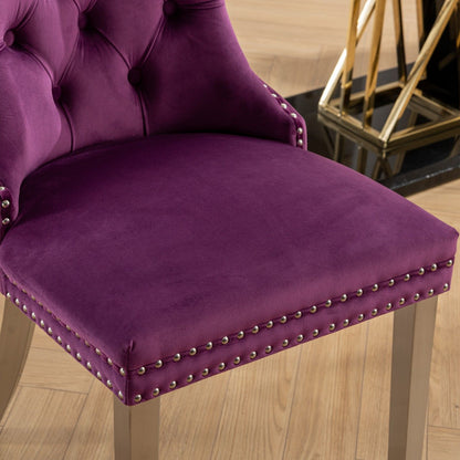 Nikki - Modern, High-End Tufted Solid Wood Contemporary Velvet Upholstered Dining Chair With Chrome Stainless Steel Plating Legs, Nailhead Trim (Set of 2) - Purple / Chrome