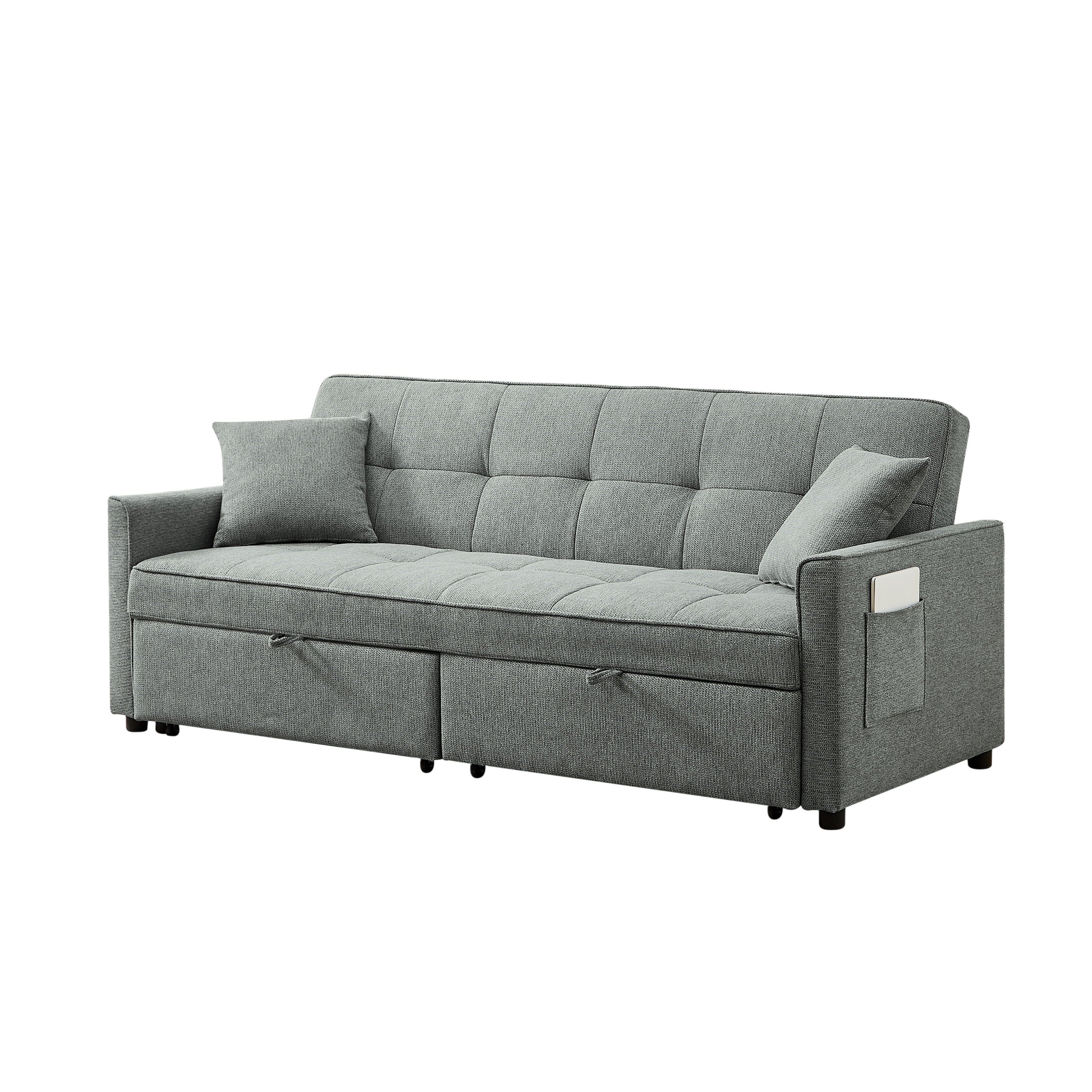 3 In 1 Convertible Sleeper Sofa Bed, Modern Fabric Loveseat Futon Sofa Couch Pullout Bed, Small Love Seat Lounge Sofa Reclining Backrest, Pillows, Pockets, Home Furniture For Living Room - Gray