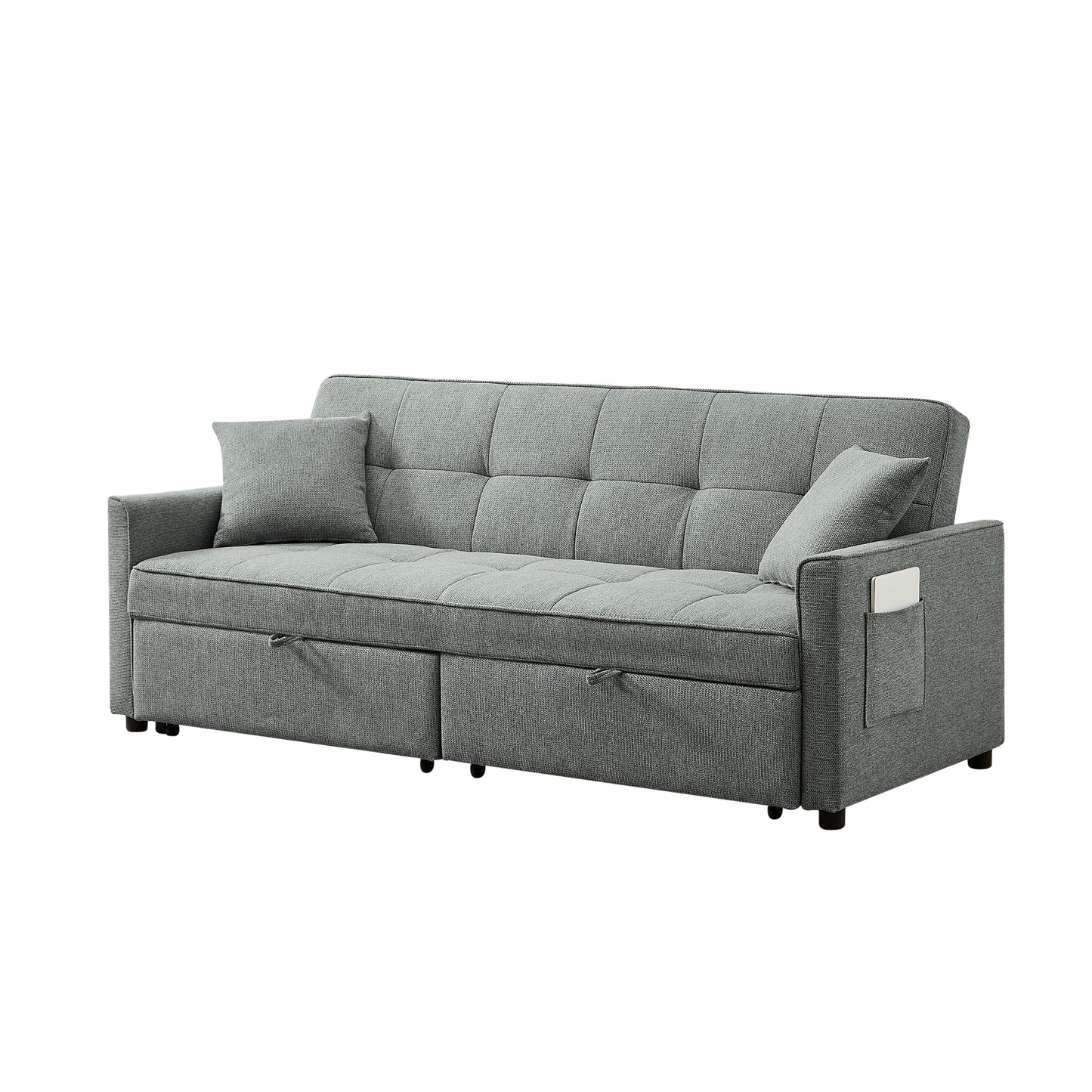 3 In 1 Convertible Sleeper Sofa Bed, Modern Fabric Loveseat Futon Sofa Couch Pullout Bed, Small Love Seat Lounge Sofa Reclining Backrest, Pillows, Pockets, Home Furniture For Living Room - Gray