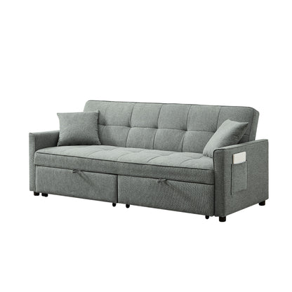3 In 1 Convertible Sleeper Sofa Bed, Modern Fabric Loveseat Futon Sofa Couch Pullout Bed, Small Love Seat Lounge Sofa Reclining Backrest, Pillows, Pockets, Home Furniture For Living Room - Gray
