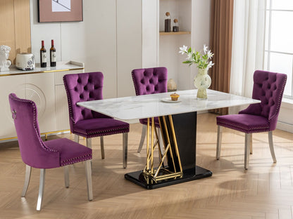 Nikki - Modern, High-End Tufted Solid Wood Contemporary Velvet Upholstered Dining Chair With Chrome Stainless Steel Plating Legs, Nailhead Trim (Set of 2) - Purple / Chrome