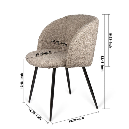 Adjust Legs Upholstered Teddy Faux Fur Dining Armrest Chair (Set of 2) - Light Brown