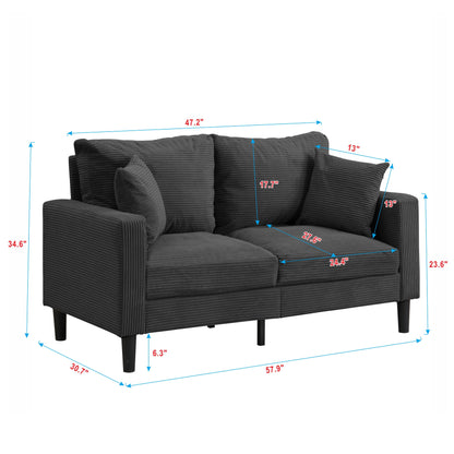 Modern Upholstered 57" High Resilience Loveseat Sofa, 2 Seater - Dark Gray