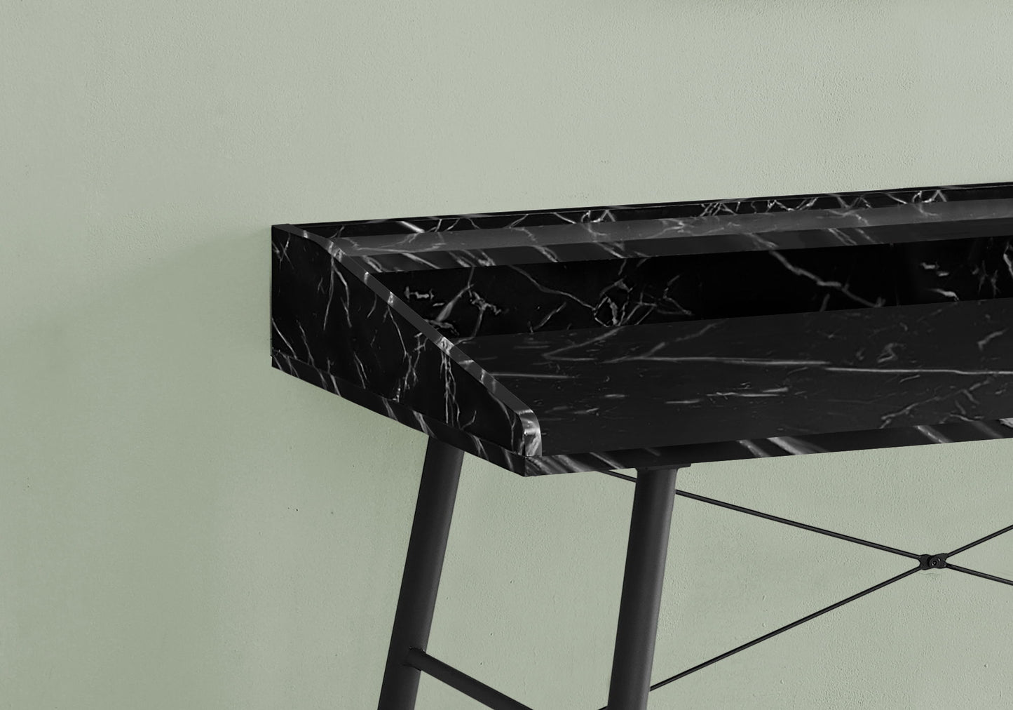 Computer Desk For Home Office, Laptop, Storage Shelves, Marble Look Contemporary And Modern - Black