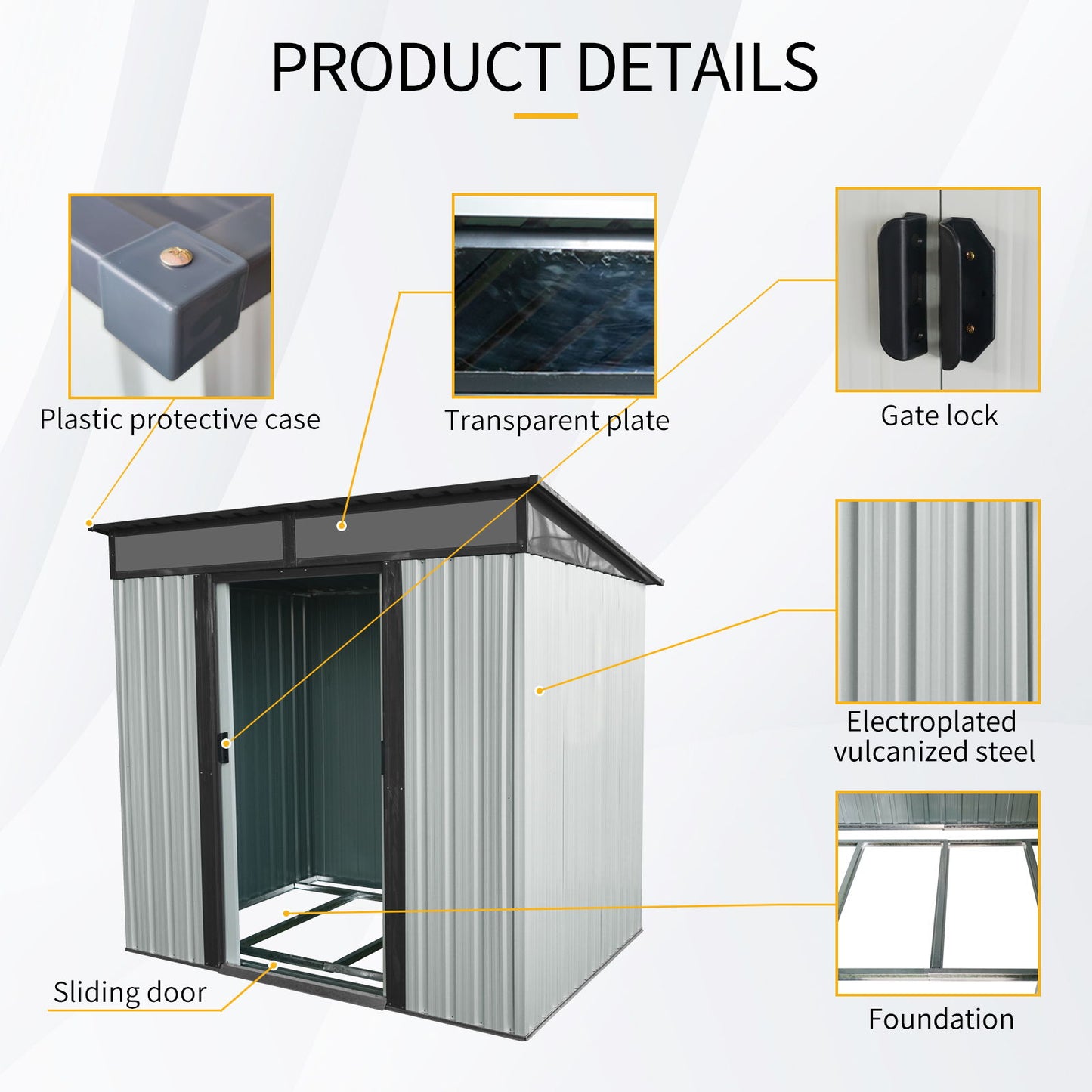6Ft X 5Ft Outdoor Metal Storage Shed With Lockable Sliding Doors And Transparent Plate For Garden, Lawn - White / Black