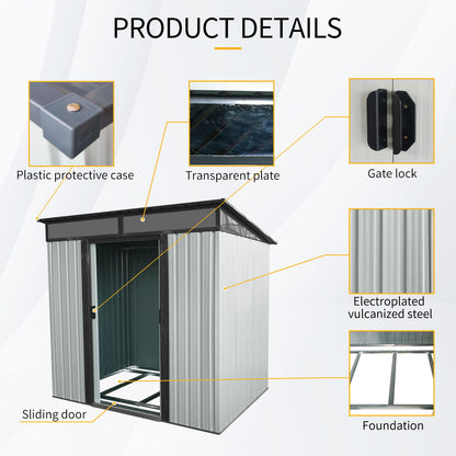 6Ft X 5Ft Outdoor Metal Storage Shed With Lockable Sliding Doors And Transparent Plate For Garden, Lawn - White / Black