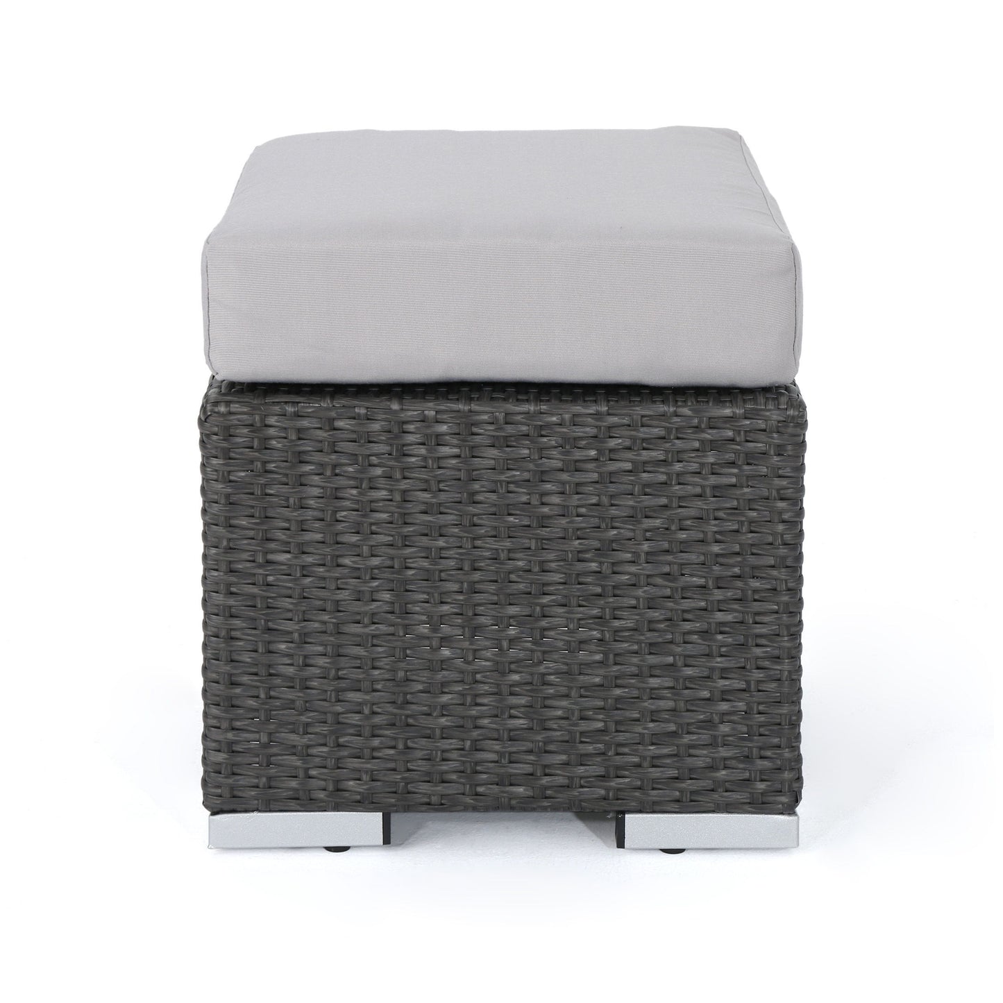 Santa Rosa - Outdoor Lounge Ottoman Rattan Waterproof Fabric - Gray / Silver