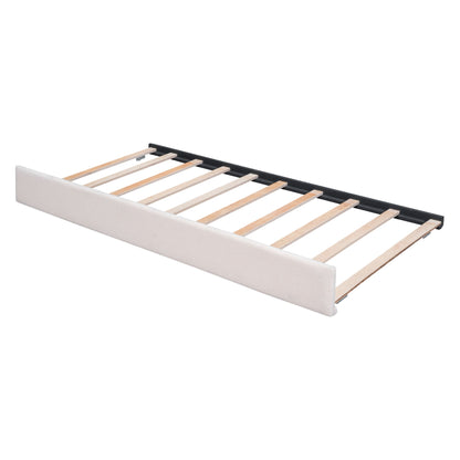 Full Size Upholstered Platform Bed With Twin Size Trundle - Beige