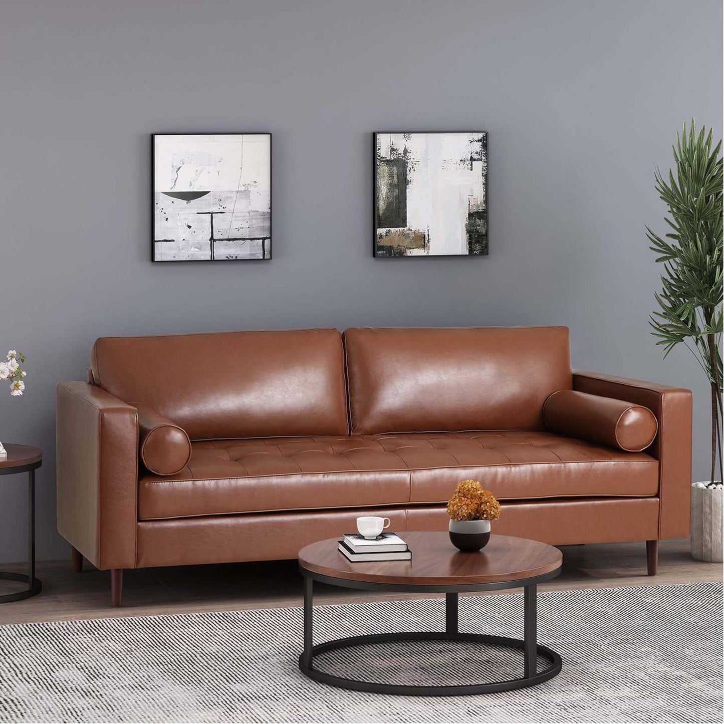 Comfy 3 Seat Sofa With Wooden Legs, For Living Room And Study - Light Brown