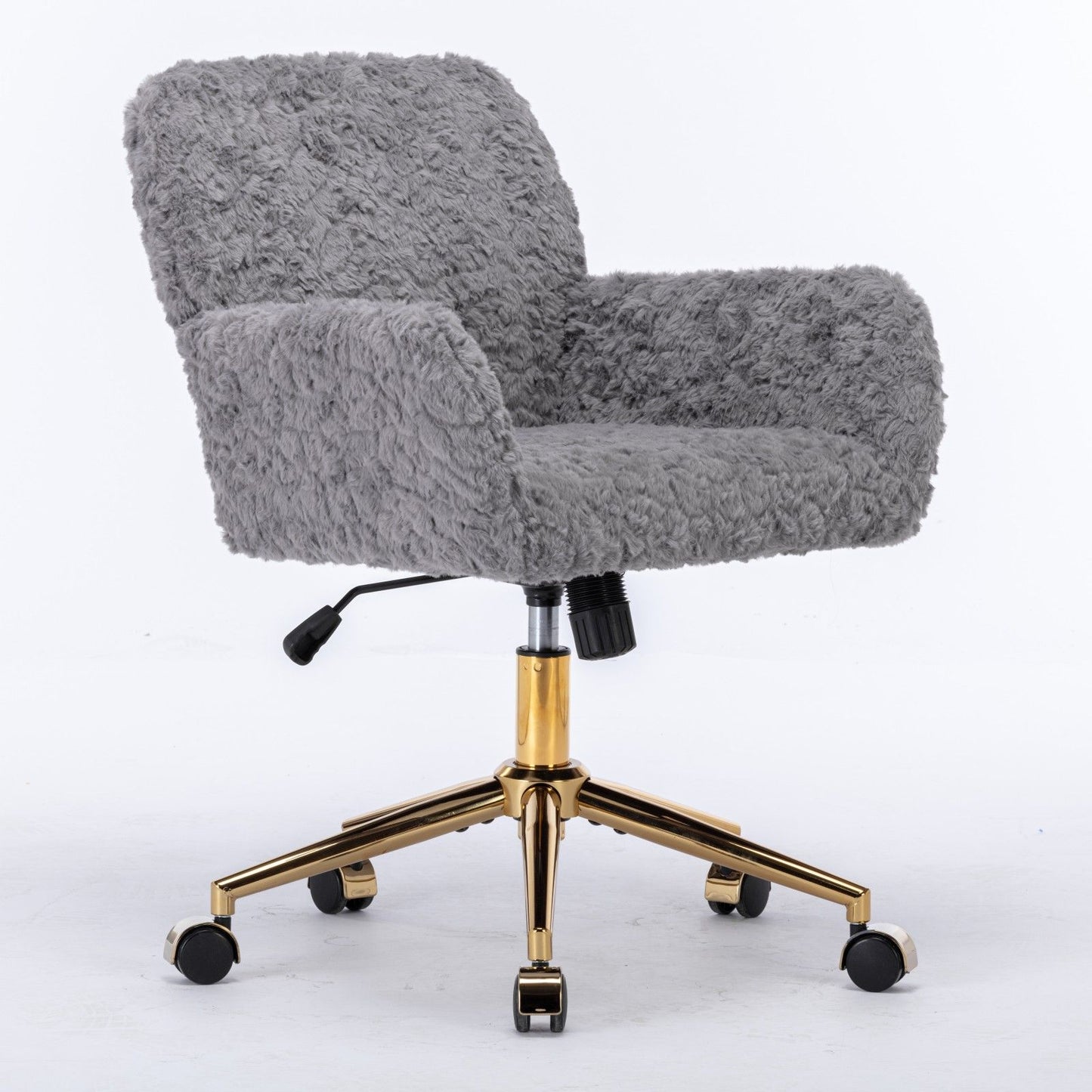 Office Chair, Artificial Rabbit Hair Home Office Chair With Golden Metal Base, Adjustable Desk Chair Swivel Office Chair, Vanity Chair - Gray