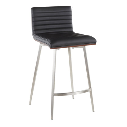 Marcel Mason - 5 Piece Swivel Contemporary Counter Height Dining Set - Chrome - Black / Walnut / Black