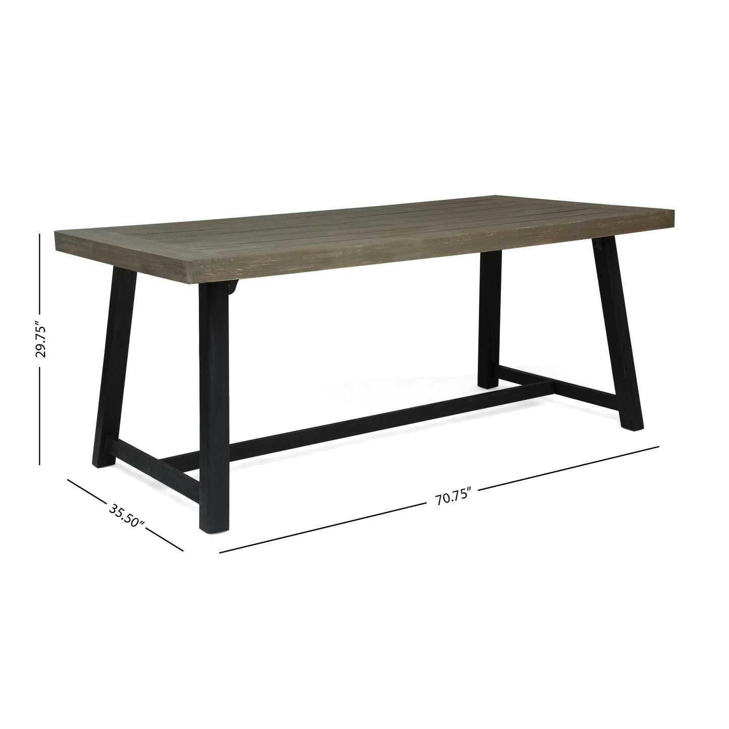 Modern Outdoor Dining Set 7 Pieces With Acacia Wood Table And Iron Chairs - Gray / Black