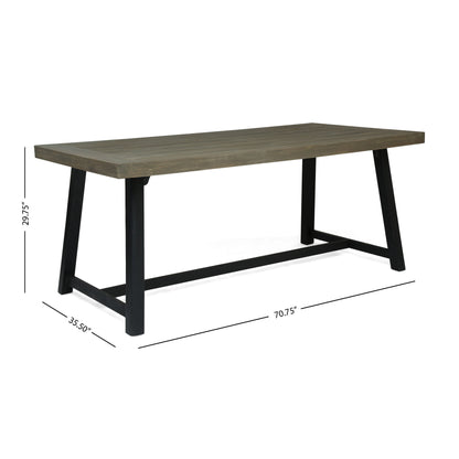 Modern Outdoor Dining Set 7 Pieces With Acacia Wood Table And Iron Chairs - Gray / Black