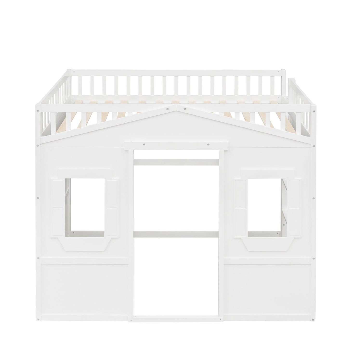 Full Size House Loft Bed With Ladder - White