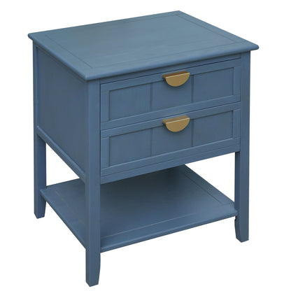 2 Drawer Side Table, American Style, End Table, Suitable For Bedroom - Blue