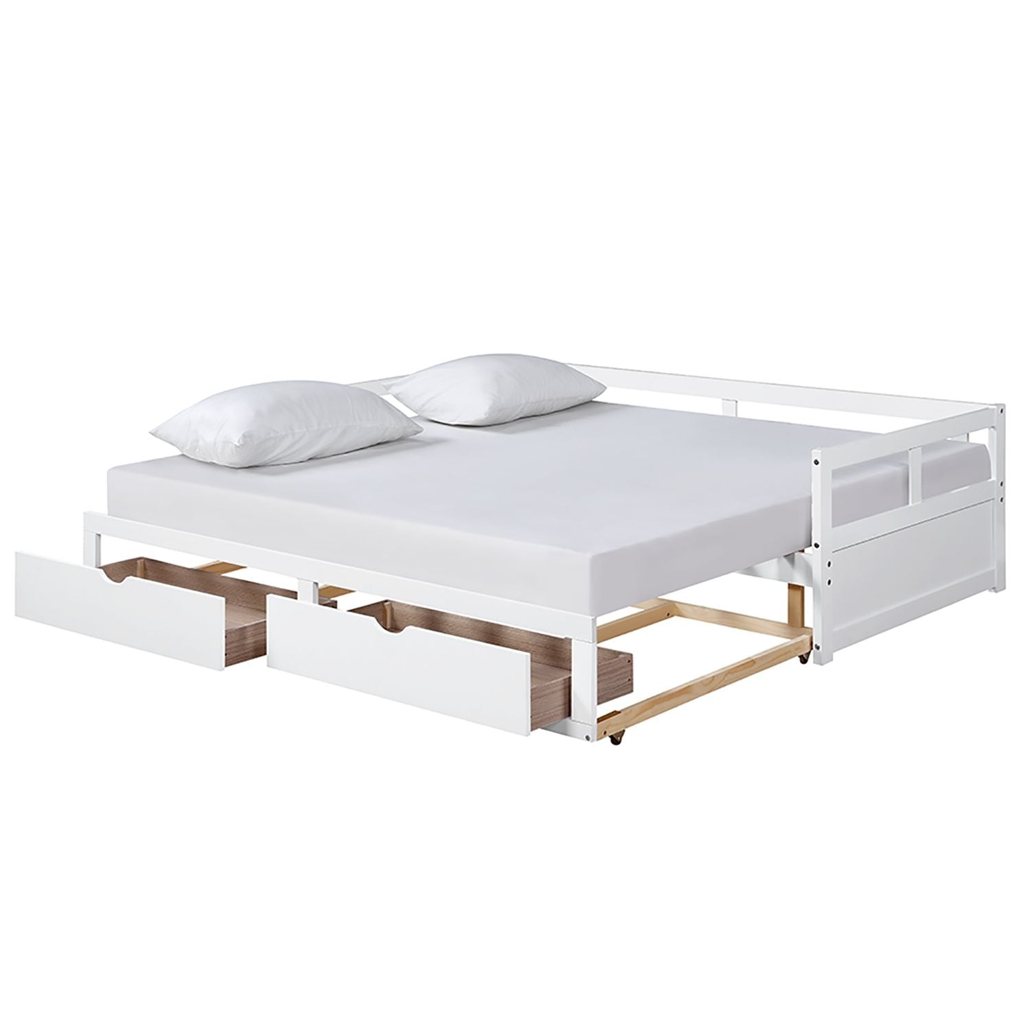 Daybed With Trundle And Two Storage Drawers, Sofa Bed For Bedroom - White