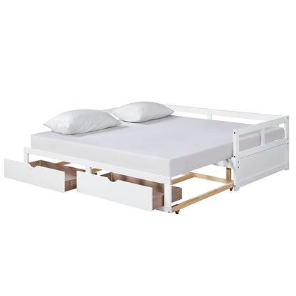 Daybed With Trundle And Two Storage Drawers, Sofa Bed For Bedroom - White