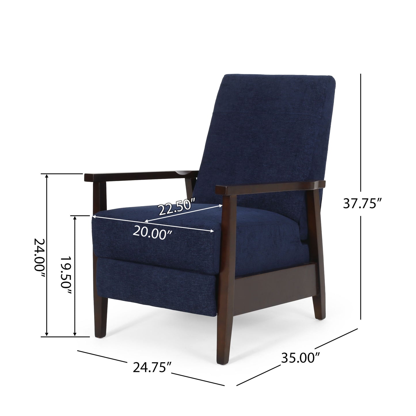 Wide Wood Hand Manual Club Recliner - Navy Blue
