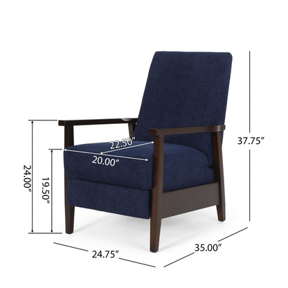 Wide Wood Hand Manual Club Recliner - Navy Blue