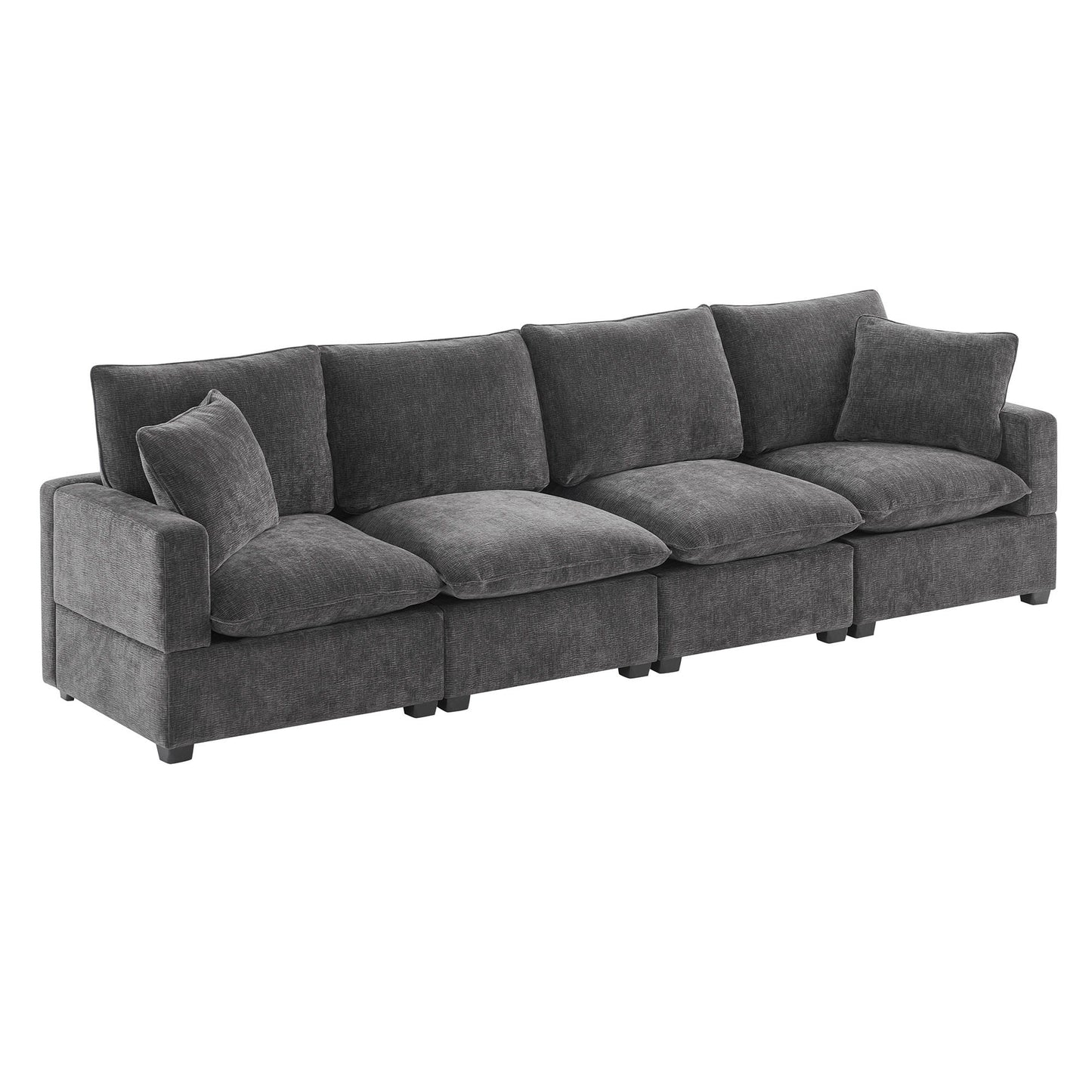 Modern Modular Sofa, 4 Seat Chenille Sectional Couch Set With 2 Pillows Included, Freely Combinable Indoor Funiture - Black / Gray