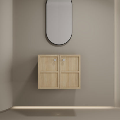 Modern Wall Mounted 24" Bathroom Vanity With 2 Soft Closing Doors, Excluding Sink - Oak