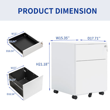2 Drawer Mobile File Cabinet With Lock Steel File Cabinet For Legal / Letter / A4 / F4 Size / Home / Office Design - White