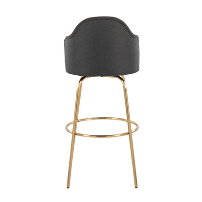 Ahoy - Contemporary Fixed Height Bar Stool Round Gold Footrest (Set of 2) - Charcoal / Gold