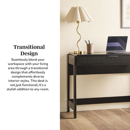 Transitional Reeded Writing Desk With Drawer - Black