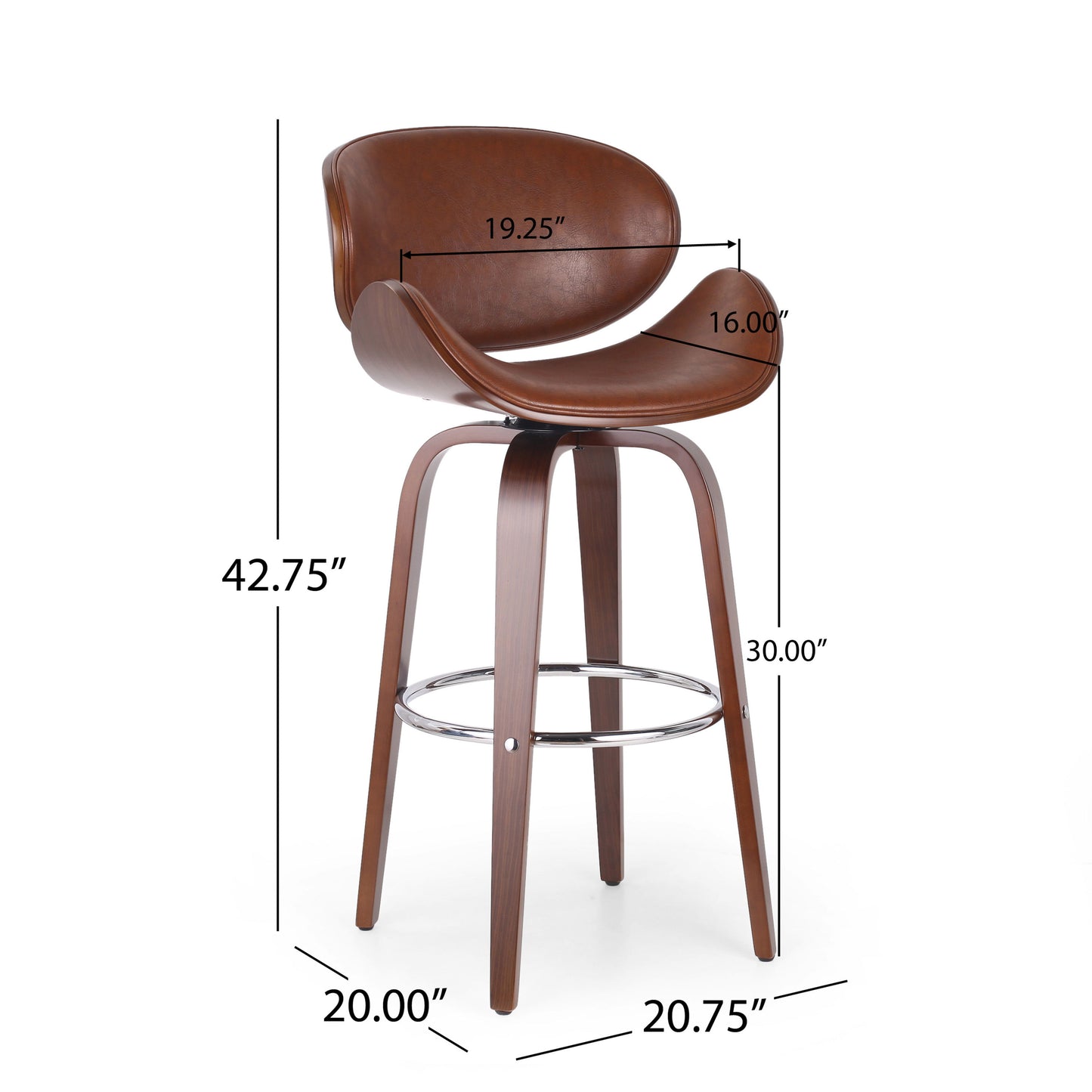 Lumos - Mid Century Modern Upholstered Swivel Barstool - Walnut / Brown