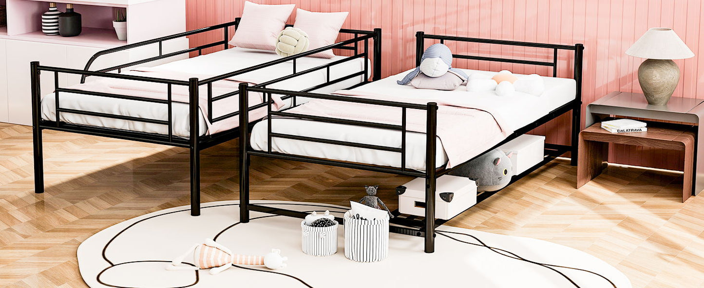 Twin Over Twin Bunk Bed With Shelf And Guardrails - Black
