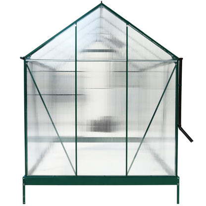 6.3'x8.2'x7' Polycarbonate Greenhouse, Heavy Duty Outdoor Aluminum Walk-In Green House Kit With Rain Gutter, Vent And Door For Backyard Garden - Green