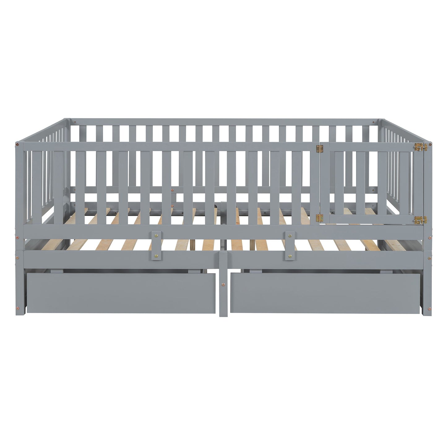 Full Size Daybed With Fence Guardrails And 2 Drawers - Gray