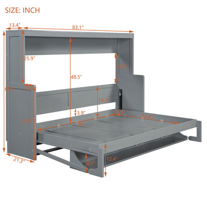 Full Size Murphy Bed With Hydraulic Lift & Desk Design - Gray