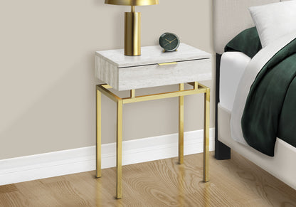 Accent Side Table, Storage Drawer, Marble Look - Beige