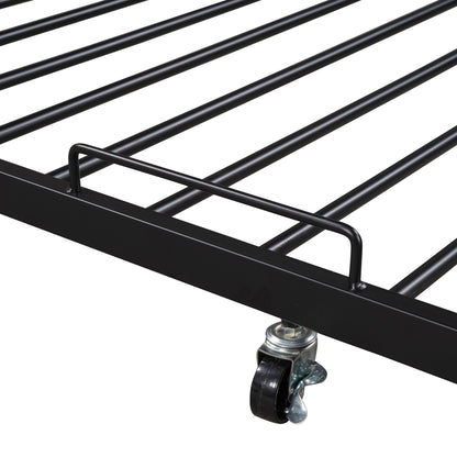 Full Size Platform Bed Frame With Trundle, USB Ports And Slat Support,No Box Spring Needed - Black