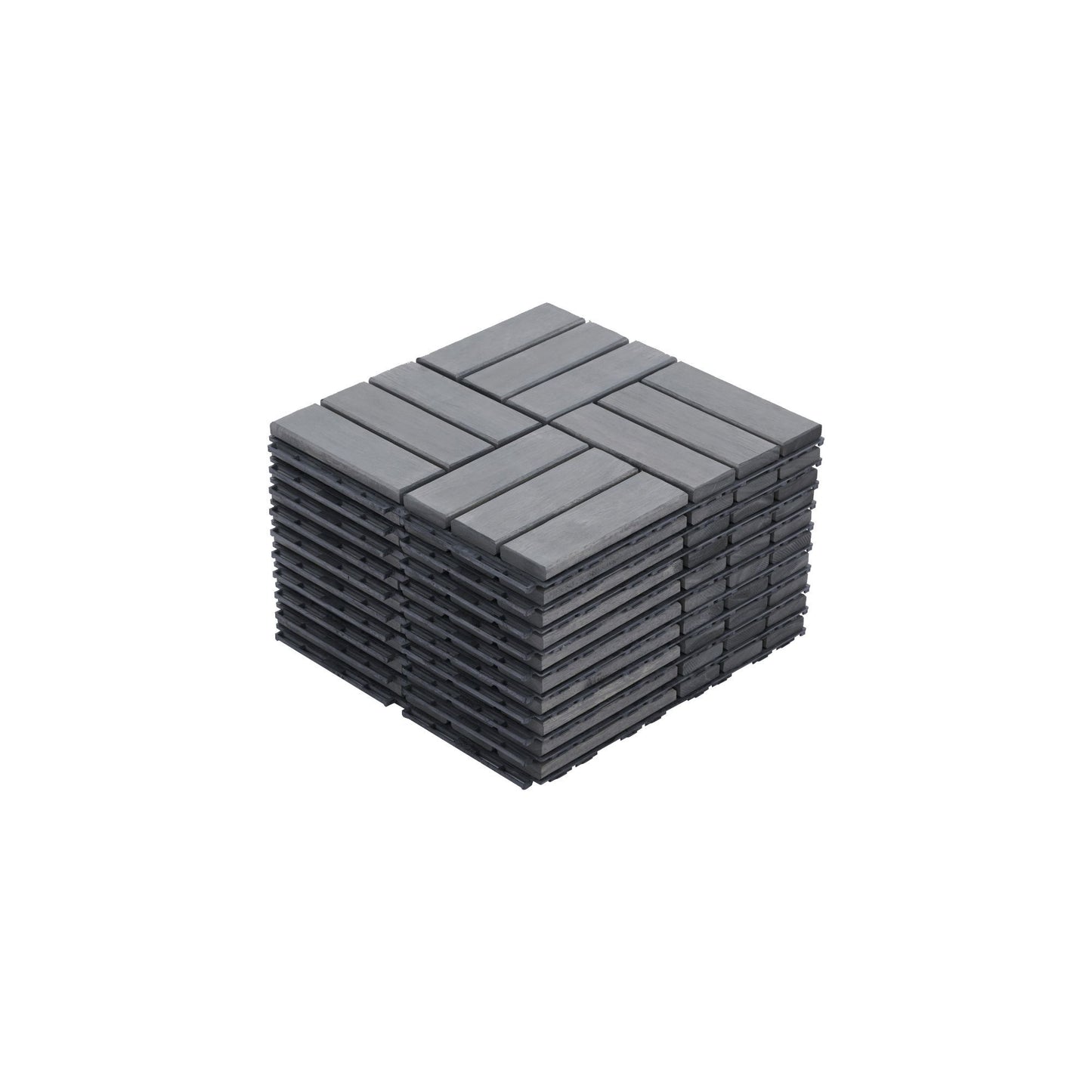 30 Piece Interlocking Deck Tiles Checker Pattern, Square Acacia Hardwood Outdoor Flooring For Patio, Bancony, Pool Side - Light Gray