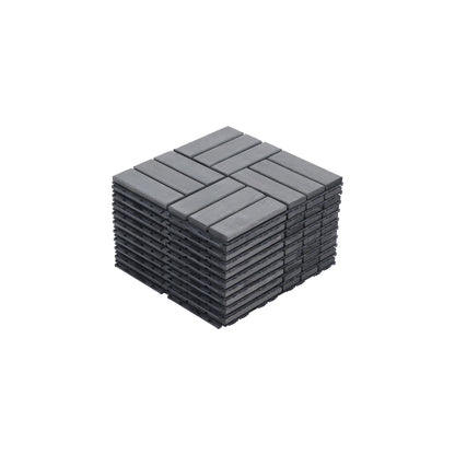 30 Piece Interlocking Deck Tiles Checker Pattern, Square Acacia Hardwood Outdoor Flooring For Patio, Bancony, Pool Side - Light Gray