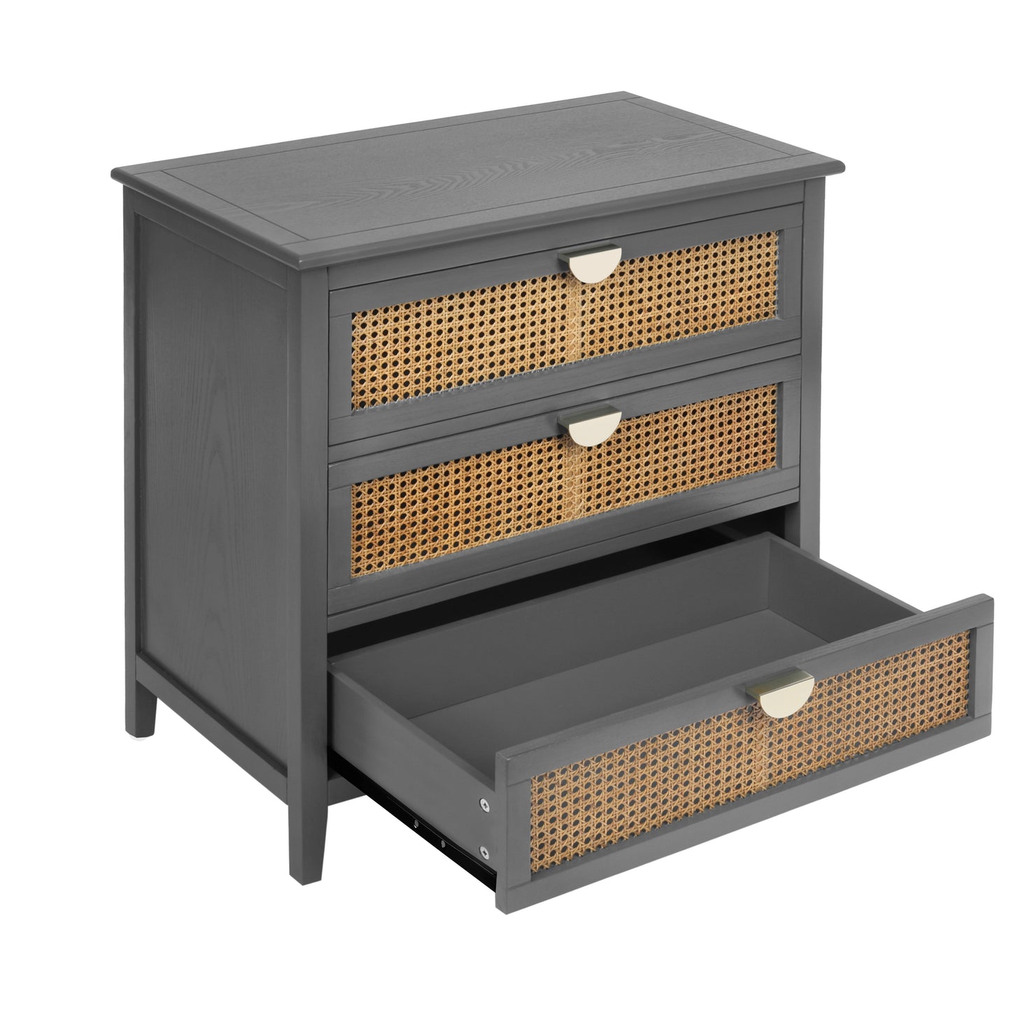 3 Drawer Cabinet Natural Rattan Suitable For Bedroom - Gray