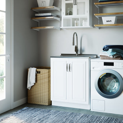 Darwin - Deluxe Laundry Cabinet With Pull-Out Faucet And Stainless Steel Sink - Pure White