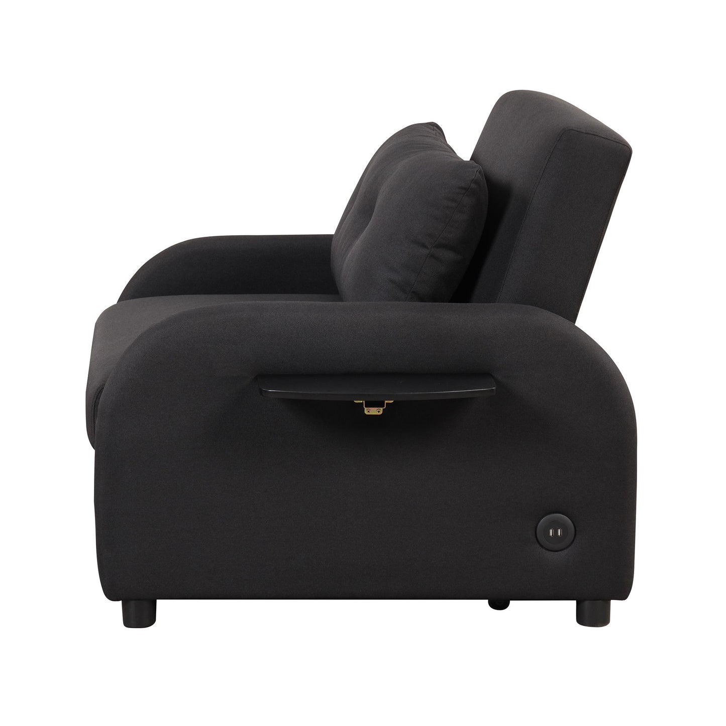 3 In 1 Pull Out Sofa Sleeper With Wing Table And USB Charge - Black