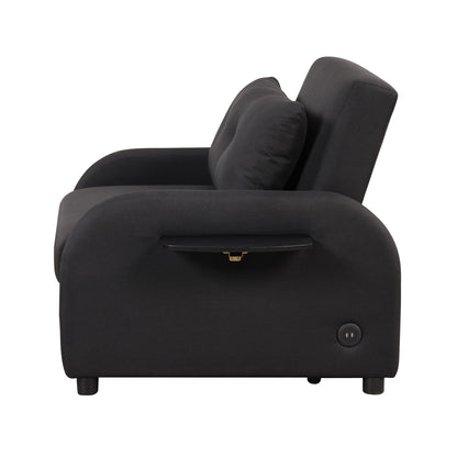 3 In 1 Pull Out Sofa Sleeper With Wing Table And USB Charge - Black