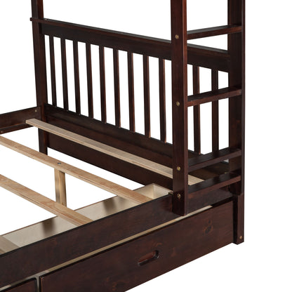Full Over Full Bunk Bed With Ladders And 2 Storage Drawers - Espresso